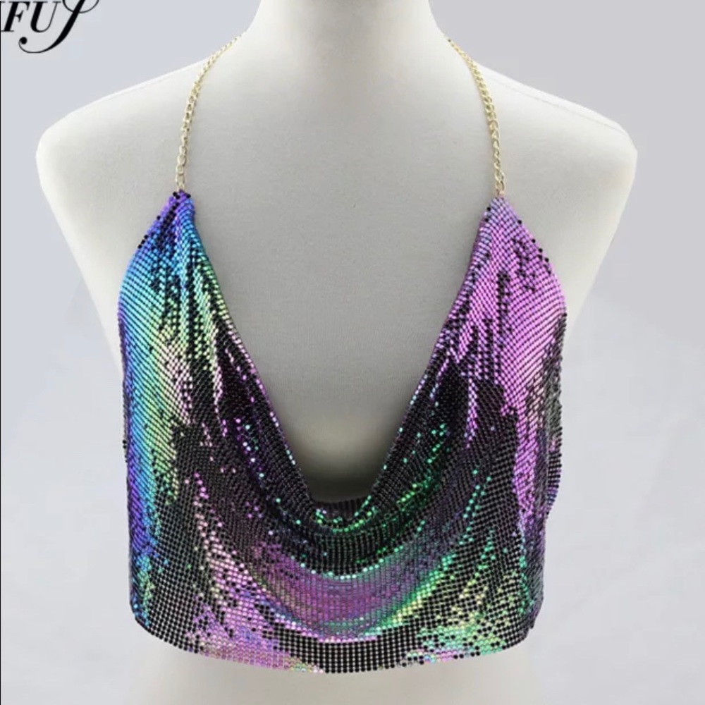 Party Festival Sparkly Chain Top With Open Back
